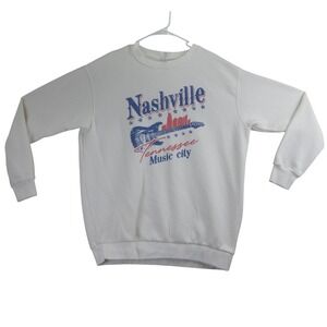 Nashville Music City RusTee Sweatshirt Women XL White‎ Graphic Guitar Souvenir